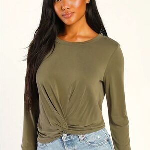 Khaki Twist Front Women's Blouse